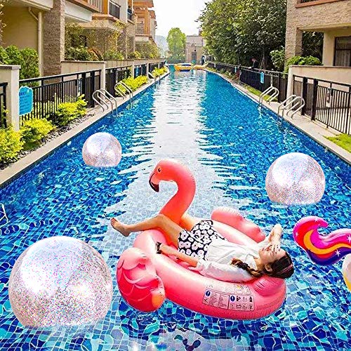Litthing Glitter Beach Ball Pool Water Ball Party Ball for Holidays Summer Beach with Inflator 3 Pieces 16 inch and 3 Pieces 24 inch - Thumbnail 5