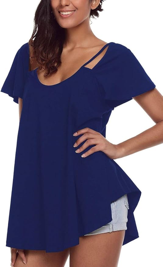 Royal Blue Cutout Cold Shoulder Flowy Top at Amazon Women’s Clothing store