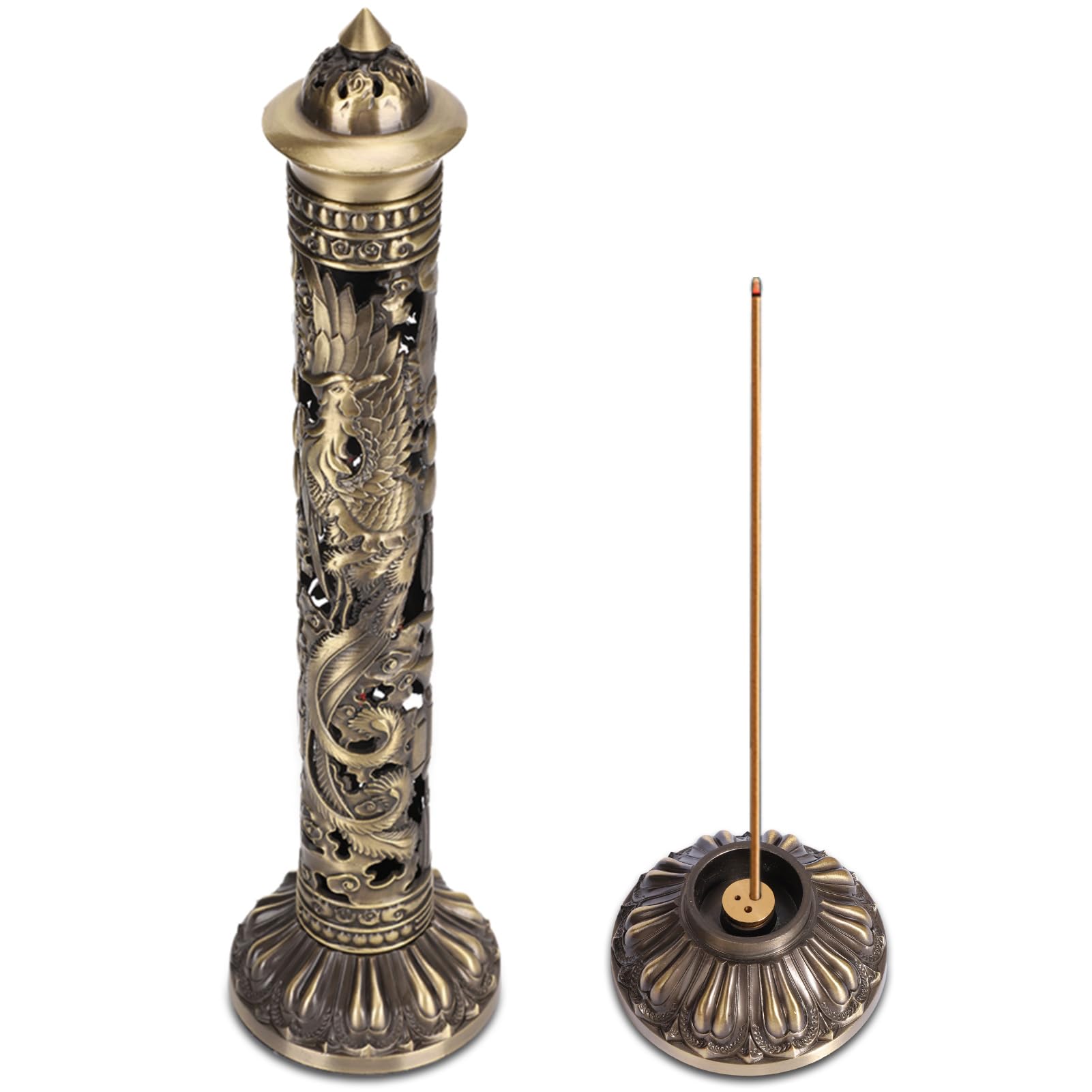 Photo 1 of *MINOR DAMAGE - USED*
Incense Burner, Stick Incense Holder Brass Incense Holder Dragon Phoenix Relief Craft Stick Incense Burner for Ornaments Tea Room Decoration Indoor Outdoor Use
