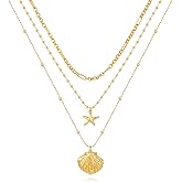 CLASSYZINT Gold Beaded Shell Necklace Shell Starfish Necklaces Seashell Pendant Necklaces Jewelry
