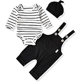 Unutiylo Baby Boy Outfits Long Sleeve Romper Suspenders Overall Pants Set Fall Winter Clothes With Hat