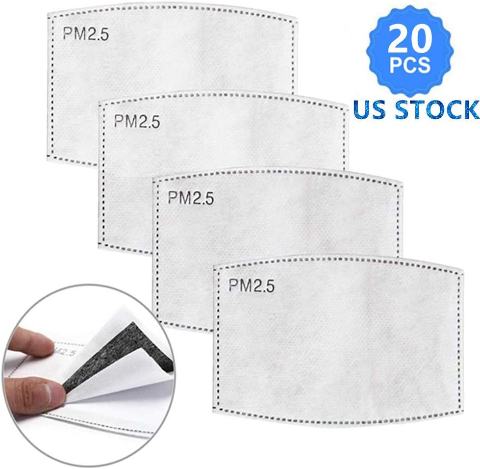 PM2.5 Replaceable Filters, 5 Activated Carbon Filter Layers Breathing Insert Paper for Face Shild, Anti Haze Anti Fogging Health Protection Filter Slot for Mouth Shild Cover Insided (20 Pcs)