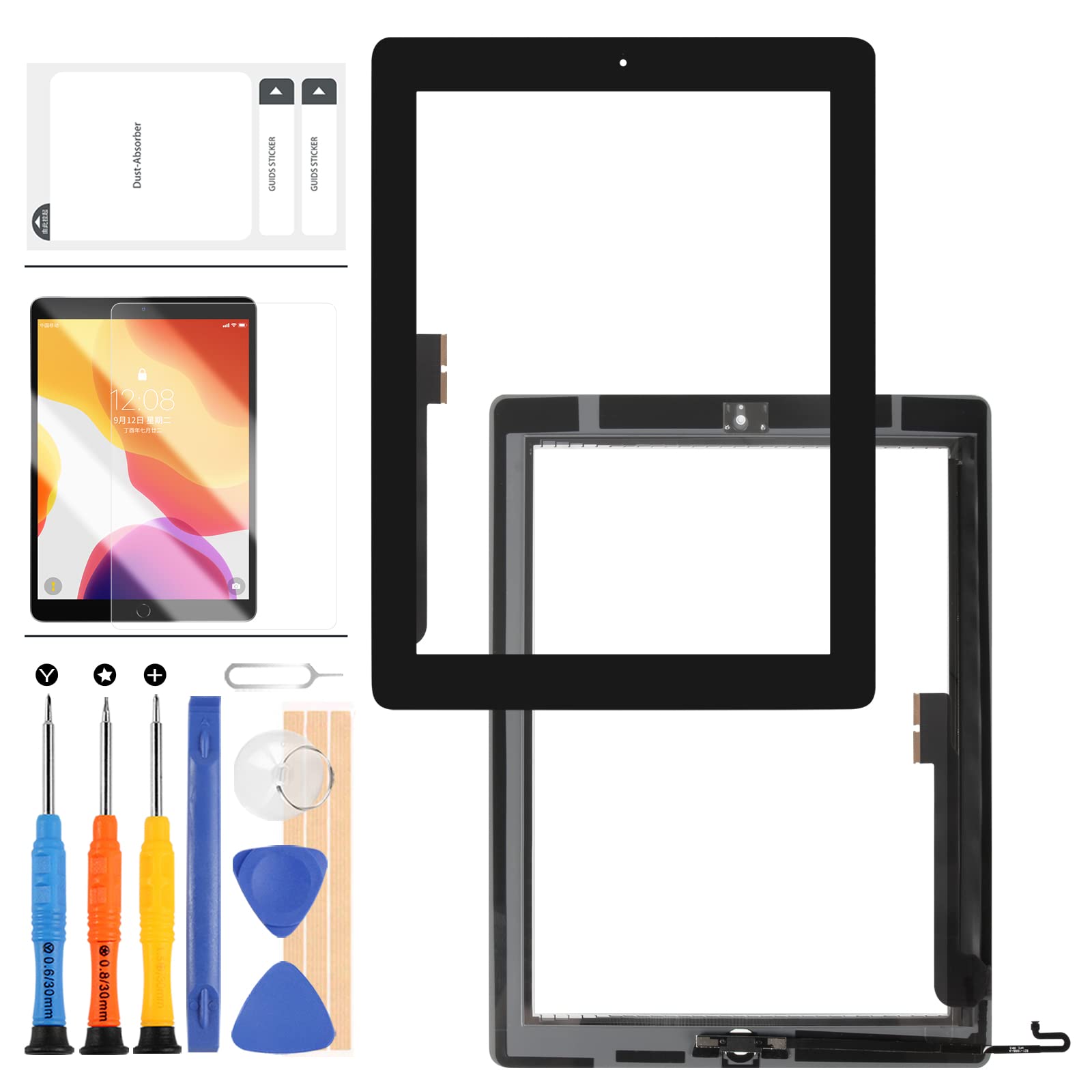 SRJTEK For iPAD 4 4th Gen Screen Replacement For A1458 A1459 A1460 Digitizer Sensor Touch Glass Panel Repair Parts Kit with Home Button, Adhesive with Free Screen Protector + Tools (Black)
