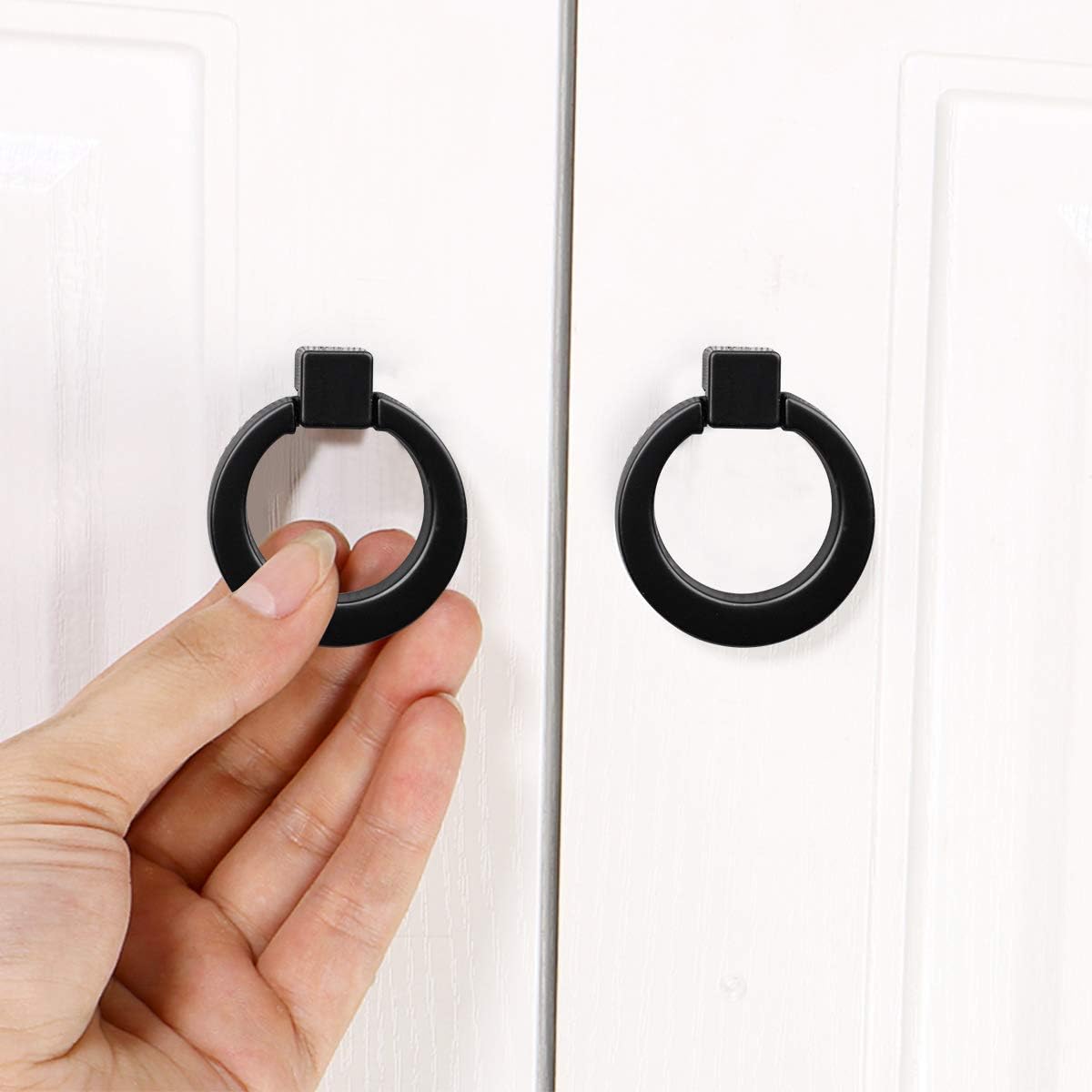 WEAVERBIRD Black Cabinet Knobs 10PCS 28MM Zinc Alloy Single Hole Drawer Pull Kitchen Door Handles with Screws Round Rings for Wardrobe Furniture - Image 4