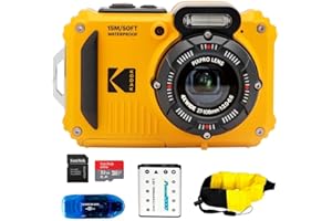 KODAK PIXPRO WPZ2 Waterproof Digital Camera Bundle, Includes: SanDisk 32GB MicroSD Memory Card, Spare Battery and More (5 Items) (Yellow)