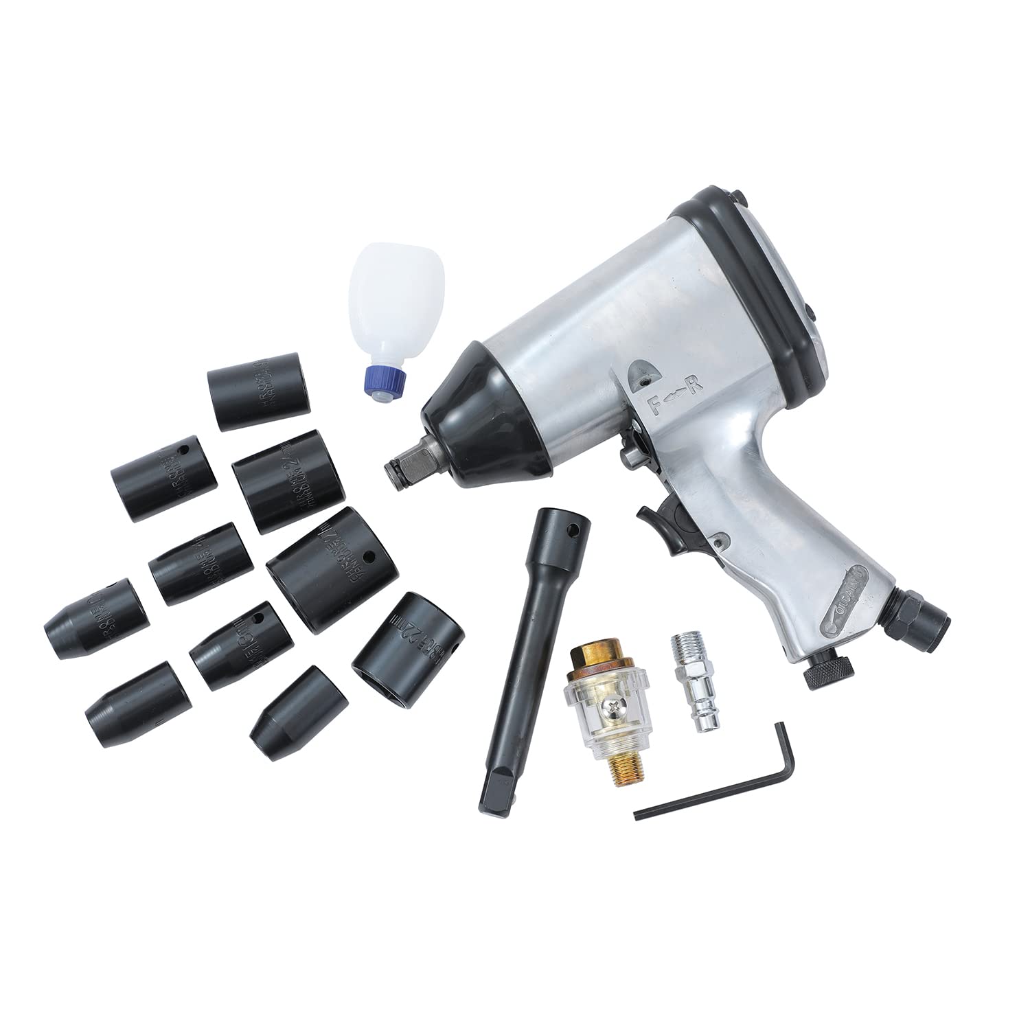 ORAZIO 1/2-Inch Air Impact Wrench Set, Heavy Duty Garage Car Truck Wheel Tyre Bolts Removal Installation Pneumatic Tool Aluminium Housing 212192B