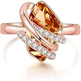 Leafael Wish Stone Women's Adjustable Open Ring Crystal Birthstone Jewelry Gifts for Women, Rose Gold Plated or Silver Tone, Size 6.5-8