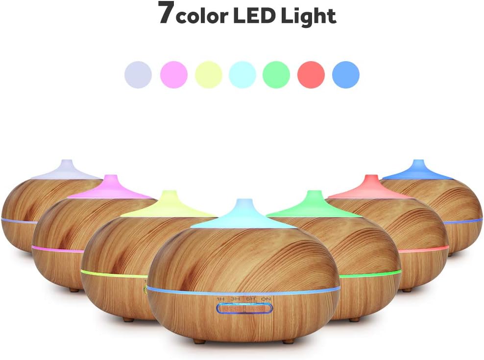 WD&CD Essential Oil Diffusers Humidifiers for Home 300-400ML Ultrasonic Aroma Diffuser Humidifier Cool Mist/Waterless Auto-off / 7 Color Lights / 3 Timer Setting/Whisper Quiet(Light Wood Grain) - Image 5