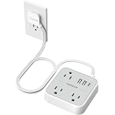 TESSAN Slim Power Strip with Ultra Thin Flat Extension Cord 3 FT，Grey | 1 USB C and 2 USB A Ports, Flat Plug Wall Charger with 3 Outlets for Office, School, Dorm Room Essentials