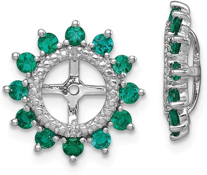 925 Sterling Silver Rhodium Diamond and Created Emerald