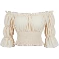 Fesfesfes Women Renaissance Blouse Steampunk Crop Tops Pirate Shirt Off Shoulder Short Sleeve Smocked Blouse Tops - Walmart Supplies