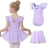 Gogokids 2 Pcs Ballet Leotards Dresses for Girls Crisscross Back Toddler Ballerina Outfit with Removable Skirt Combo