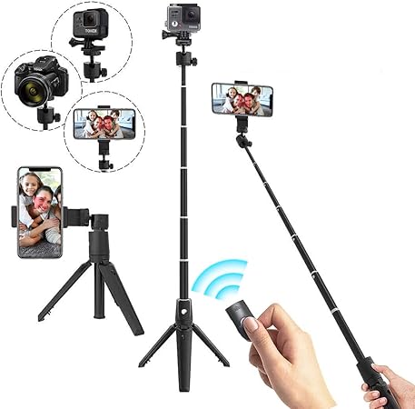 Amazon 自撮り棒 セルカ棒 三脚 Bluetooth Iphone Android 対応 リモコン シャッター付き 設定不要 カメラ Gopro 1 4インチネジ 七段階伸縮 最大100m ボール雲台 360 回転 ワイヤレス 無線 ブラック Strenter 自撮り棒