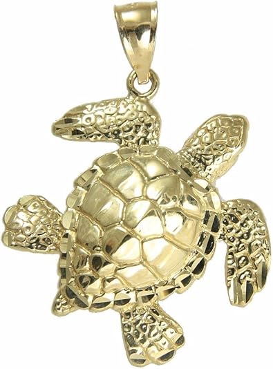 Arthur's Jewelry 14k Solid Yellow Gold Hawaiian sea Ocean Turtle Honu Pendant Extra Shiny Large