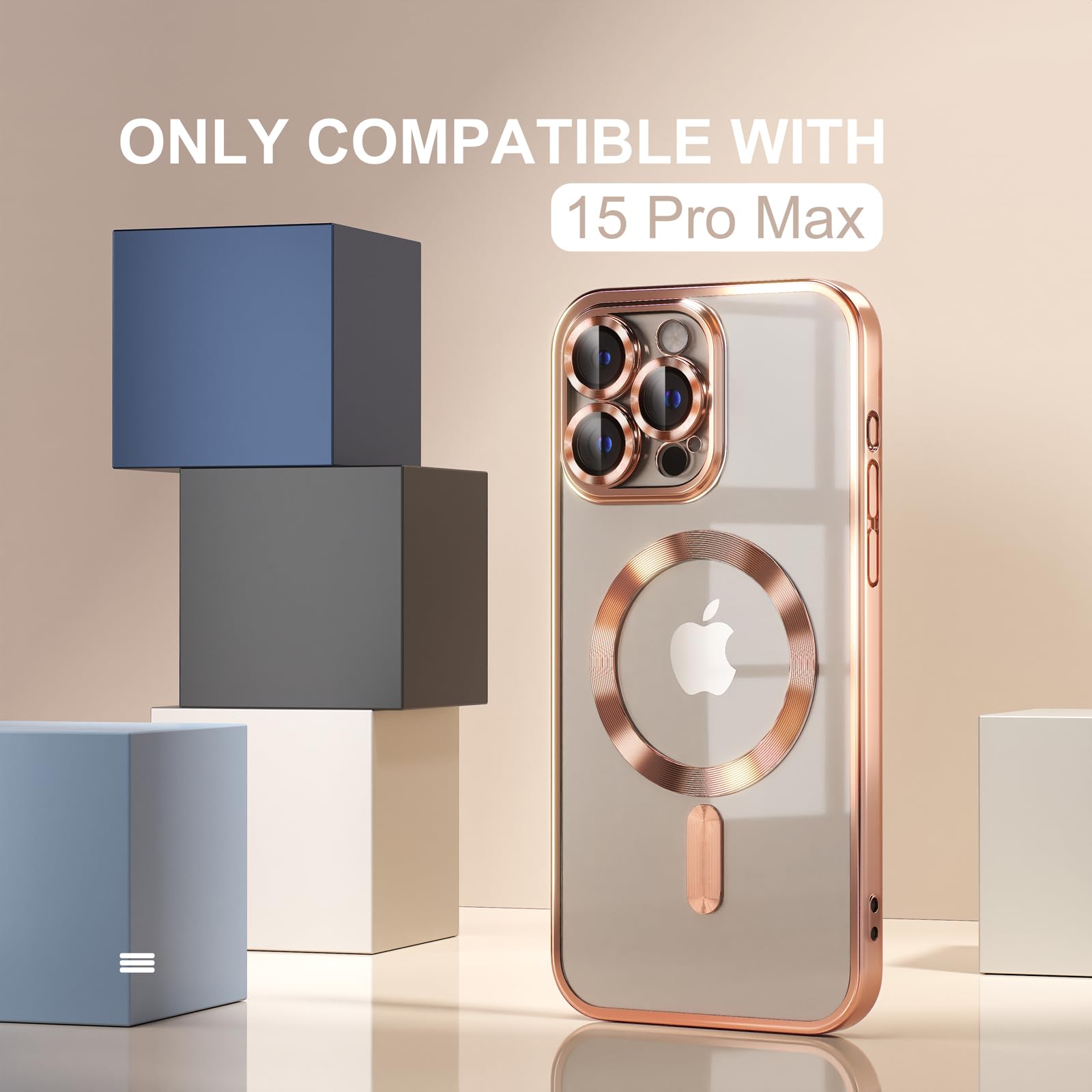 Misea Magnetic for iPhone 15 Pro Max Case with MagSafe [Never Yellowing] [Military Grade Drop Protection] Full Camera Lens Protector Plating Soft Clear Phone Case for Women Girls, Gold - Image 2