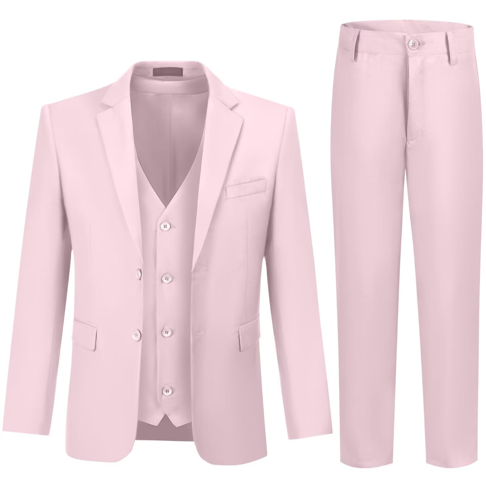 JPF Boys' Suits Kids Formal Suit Jacket Vest Pants Set Teen Toddler 3 Piece Light Pink Prom Wedding Tuxedo Suits Size 5 Image