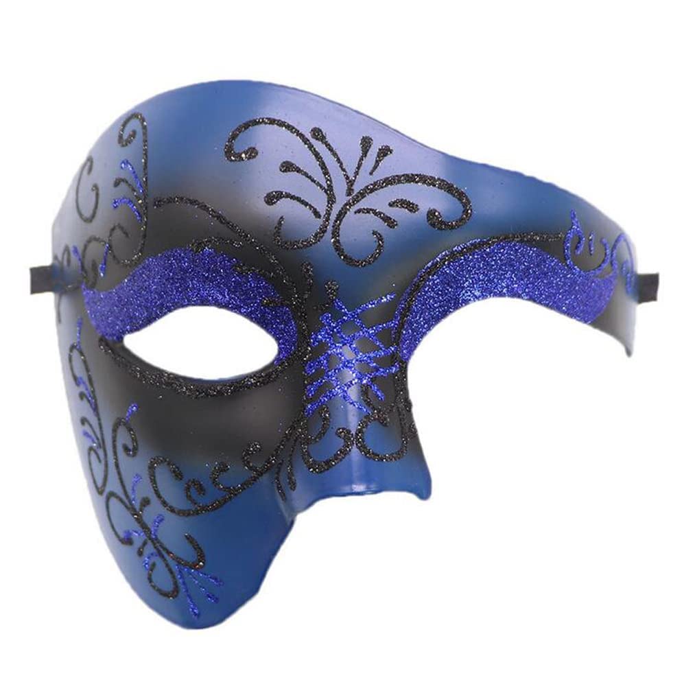 Masquerade Masks for Men, Blue Venetian Mask Vintage Phantom of The Opera Mask, Adult Half Face Party Mask for Halloween Christmas Mardi Gras Costume Wedding Cosplay Party