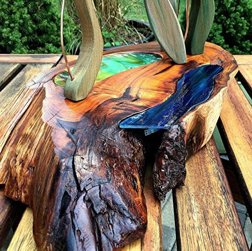 Hawaiian Koa “Marsh” Stained Glass Lamp with Cattails