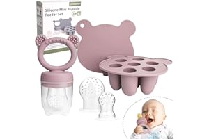 LittlesJoy Silicone Baby Fruit Feeder & Freezer Tray Set, Silicone Baby Fruit Food Feeder for Safe Infant Self Feeding, Breas