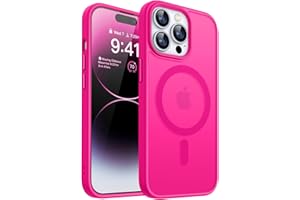 CANSHN Magnetic Compatible with iPhone 14 Pro Case [Compatible with Magsafe] [Translucent Matte] Slim Thin Shockproof Protective Bumper Cover Phone Case Cover 6.1 Inch - Hot Pink