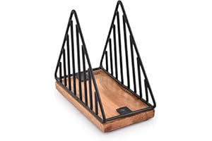 EDHAS Iron Triangle Design Black Napkin Holder with Mango Wood Base for Tables, Countertop, Kitchen & Dining Room Décor (6" x 3" x 5.5")