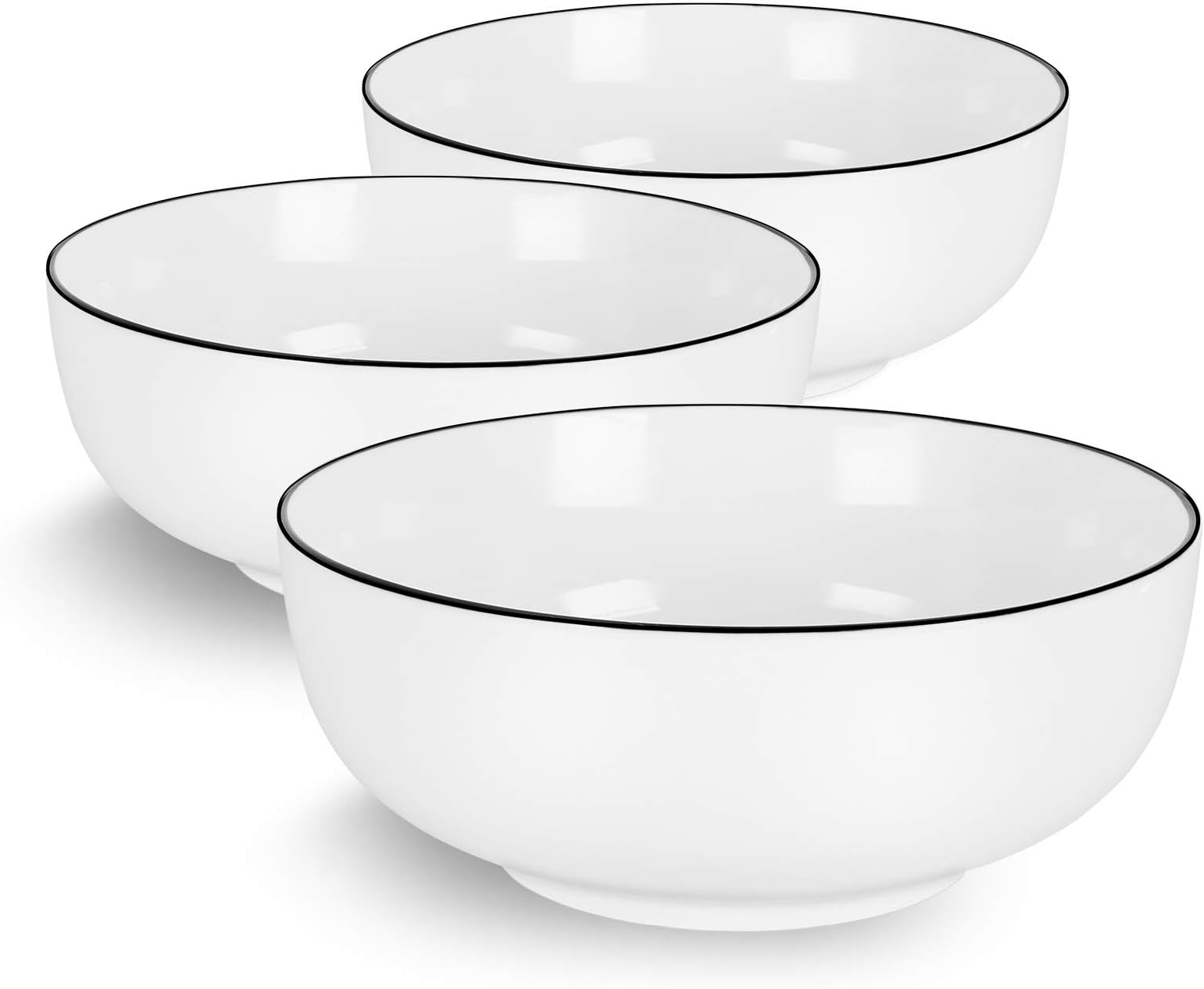 AnBnCn Salad Soup 3-Pack-40 Oz Big Stackable Round White Fine Porcelain Cereal Pasta Bowl-Sets