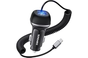 USB C Car Charger,SUNDAREE 51W 2-Port Fast Car Charger Adapter PD3.0 & QC3.0 Fast Charging with 5ft 33W Super Fast Charging C