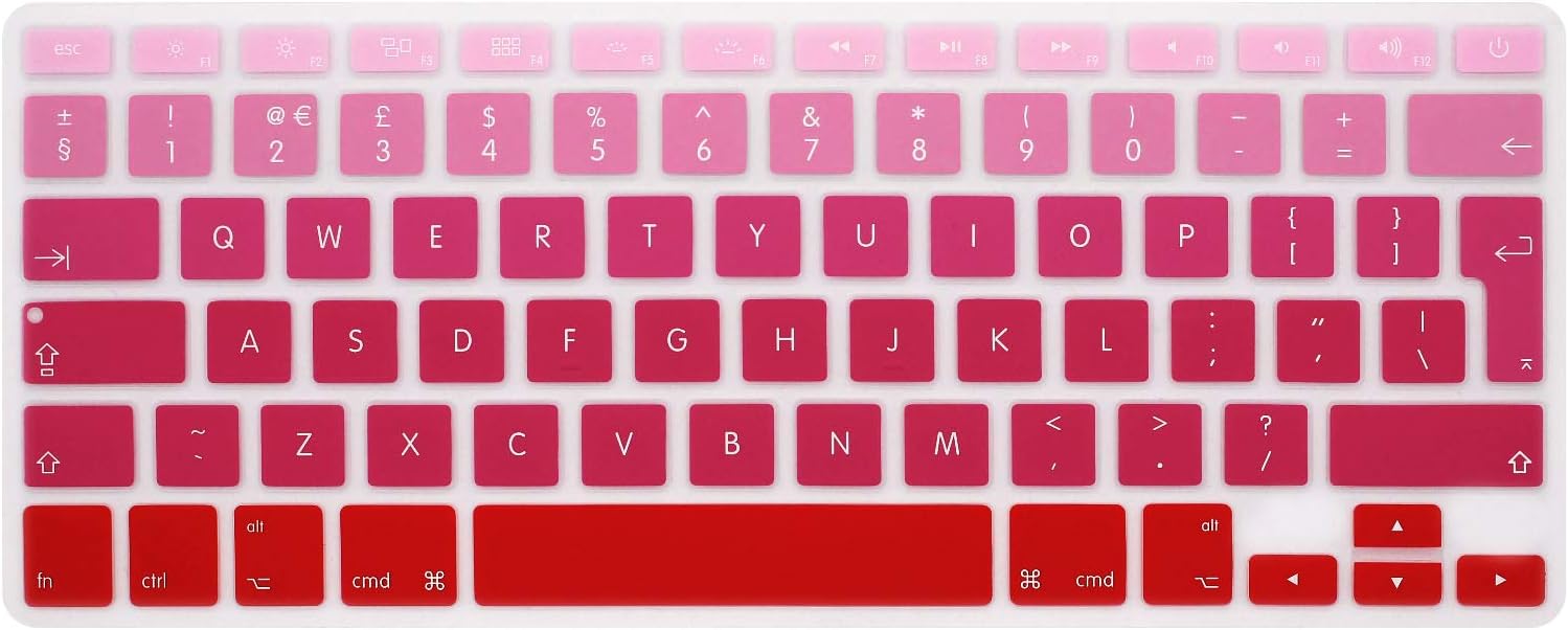 MMDW EU/UK Silicone Keyboard Cover for Macbook Pro 13 Inch,15 Inch (with or without Retina Display,2015 or Older Version) for Macbook Old Air 13 Inch,Ombre Red