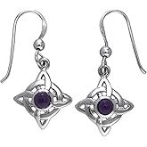 Jewelry Trends Sterling Silver Celtic Quaternary Luck Knot Dangle Earrings with Purple Amethyst