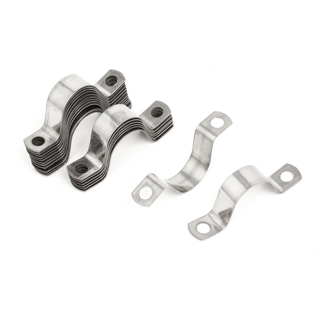 sourcingmap 20mm(0.8inch) Rigid Pipe Strap, 2 Holes Tube Straps Stainless Steel Tension Tube Clip Clamp 20pcs