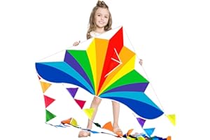 Flying Hoofer Large Rainbow Delta Kite for Kids & Adults,Single Line Beach Kite for Kids Ages 4-8 & 8-12,Easy to Fly for Toddlers and Beginners.