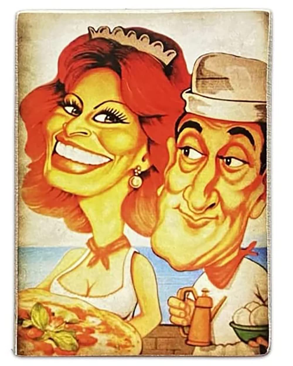 Kustom Art Magnet (magnet) Series Famous Actors Sophia (Sofia) Loren Totò Caricature Vintage Style for Refrigerator/Garage/Bar Wood Print 10x6cm