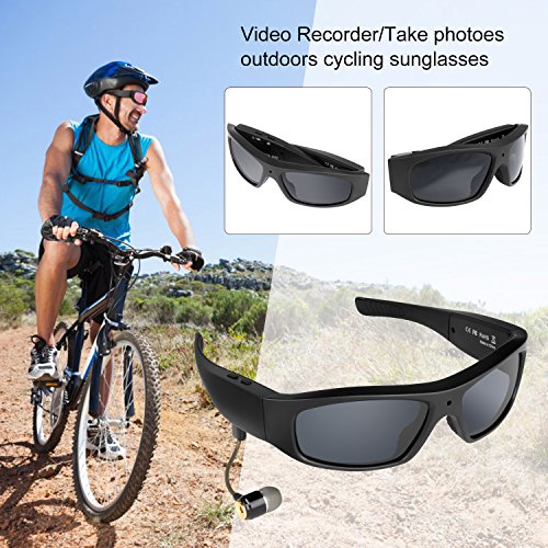 Forestfish 720P HD Camera Audio Sunglasses with Bluetooth Headset 16GB TF Card Video Recorder Sunglasses with Camera for iOS Android Phones Polarized Sunglasses Polarized Lens, Black +3 Color Lenses