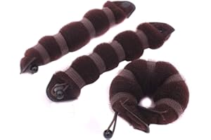 3PCS Brown Magic Hair Ring Styler Maker Tool Hot Hair Donut Bun Maker Updo Scrunchie Chignon Hairpiece Bun Round Ring Chignon