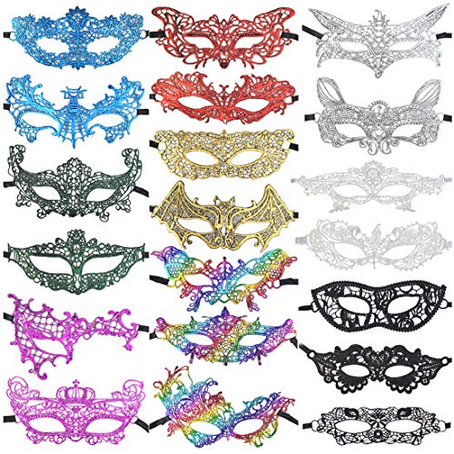 Yolyoo 20pcs Masquerade Mask, Womens Lace Eye Mask, Venetian Lace Masquerade Masks Party Costumes Accessory,9 Colors