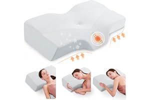 IKSTAR Cervical Neck Pillow for Neck Pain, Memory Foam Neck Pillow for Sleeping, 2 in 1 Stomach Sleeper Pillows for Neck Shoulder Pain Relief, Bed Pillow for Side, Back, Sleeper (Grey-Queen Size)