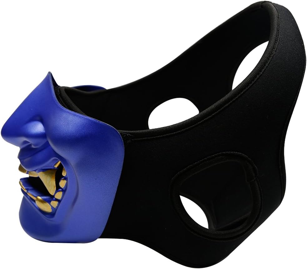 Amazon Bageek 般若 お面 ハーフ かっこいい マスク 口元 仮面 コスチューム用 はんにゃ 仮装 軽量 インパクト ハーフフェイス 半面 コスプレ 小物 文化祭 学園祭 ハロウィン お祭り イベント パーティー Mask 男女兼用 8色 ブルー 青 コスプレ 仮装
