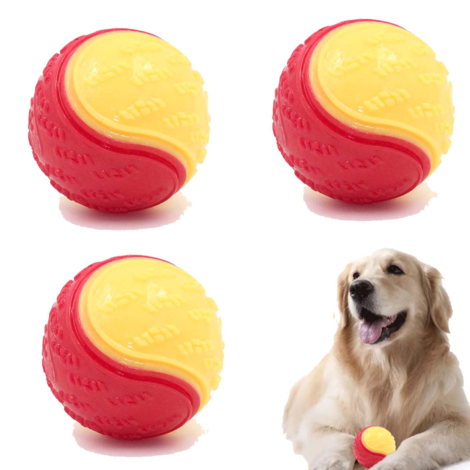 Sricam 3Pcs Squeaky Dog Ball, Dog Toys Dog Ball Teeth Cleaning Puppy Chew Toys Pet Training Ball Dogs Interactive Dogs Balls for Playing, Training, Interacting (Red Yellow) — image 1