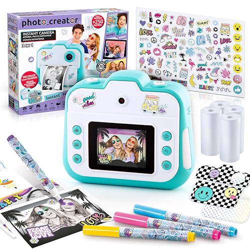 Canal Toys - Photo Creator - 3-in-1-Sofortbildkamera in Türkis - + 2 Modi: Selfie- und Videokamera - Geschenkkamera für Kinder ab 8 Jahren - 4 Rollen