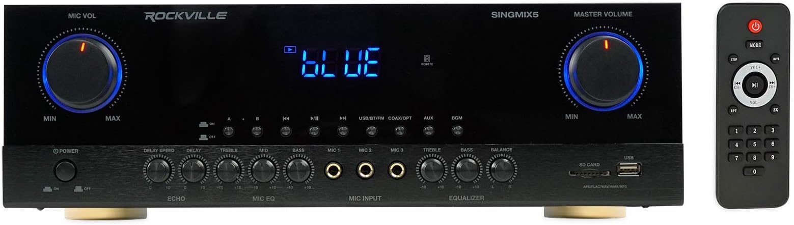Rockville SingMix 5 2000w Home Receiver Mixing Amplifier w/ Bluetooth/Echo