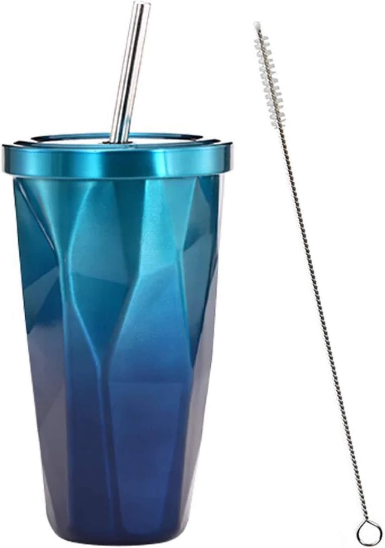 NanKin Gradient Stainless Steel Tumbler With Lids and Straws Double Wall Vacuum Insulation Steel Hydro Thermos Office Mug Cold Cup Car Drinking Cups 17oz. (Blue-Black I)
