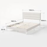 Zinus Piper Double Upholstered Bed Frame with Headboard 135 x 190 cm Off White view 2
