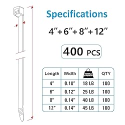 Zip Ties Assorted Sizes(4”+6”+8”+12”), 400