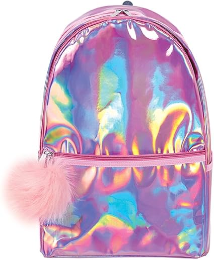 pink holographic backpack