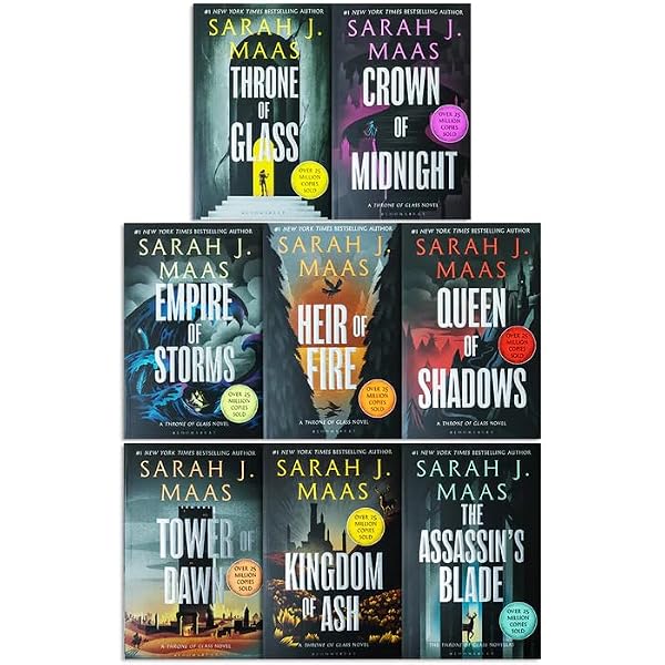 THE COMPLETE THRONE OF GLASS PAPERBACK 8 BOOKS BOX SET BY MAAS THRONE OF GLASS, CROWN OF MIDNIGHT, HEIR OF FIRE, QUEEN OF SHADOWS, EMPIRE OF STORMS, TOWER OF DAWN, KINGDOM OF ASH, THE ASSASSIN’S BLADE