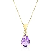 14K Gold Amethyst Necklace for Women - 7x10mm Round Pendant Necklace - Gold 42cm Cable Chain - February Birthstone Necklace - Jewelry