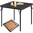 FurnitureR Square Folding Table, 33.9-Inch Multi-Functional Card Table, Portable and Foldable for Indoor/Outdoor Use, PVC Tabletop with Metal Frame, No Assembly Required, Black