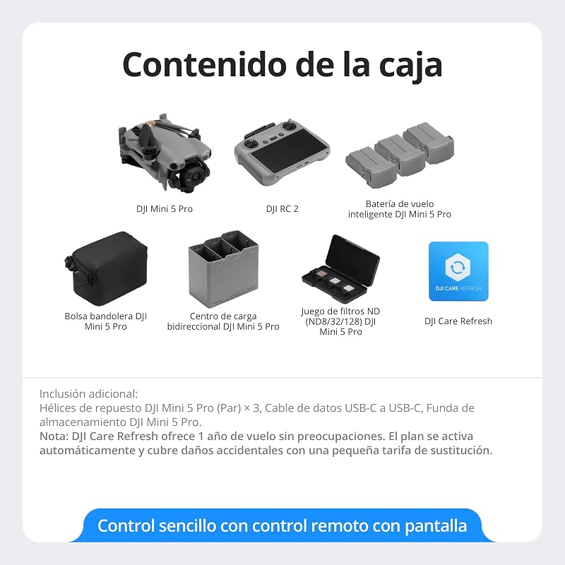 DJI Mini 5 Pro Fly More Pack com DJI RC 2 e 1 ano de DJI Care, C0