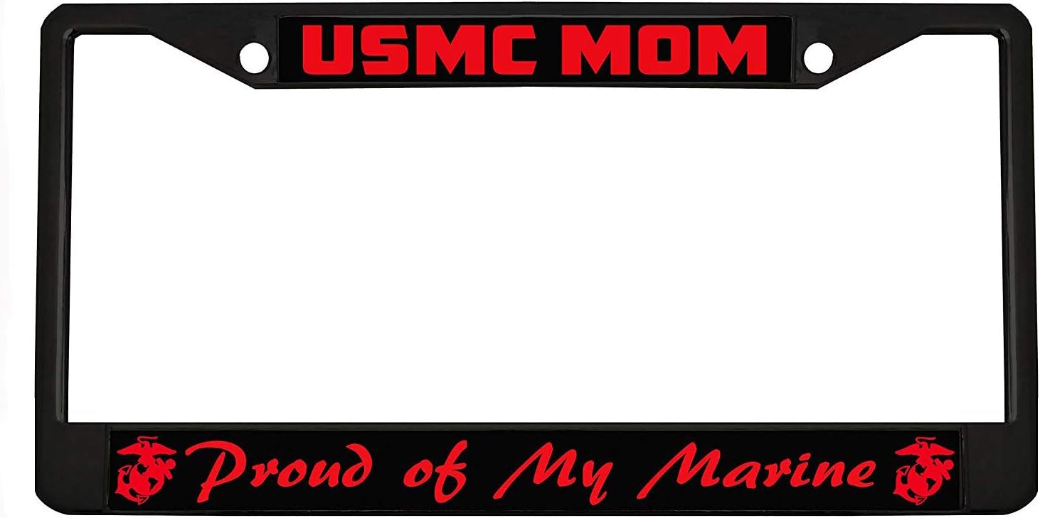 USMC MOM PROUD OF MY MARINE Personalized Chrome Black License Plate Frames Metal