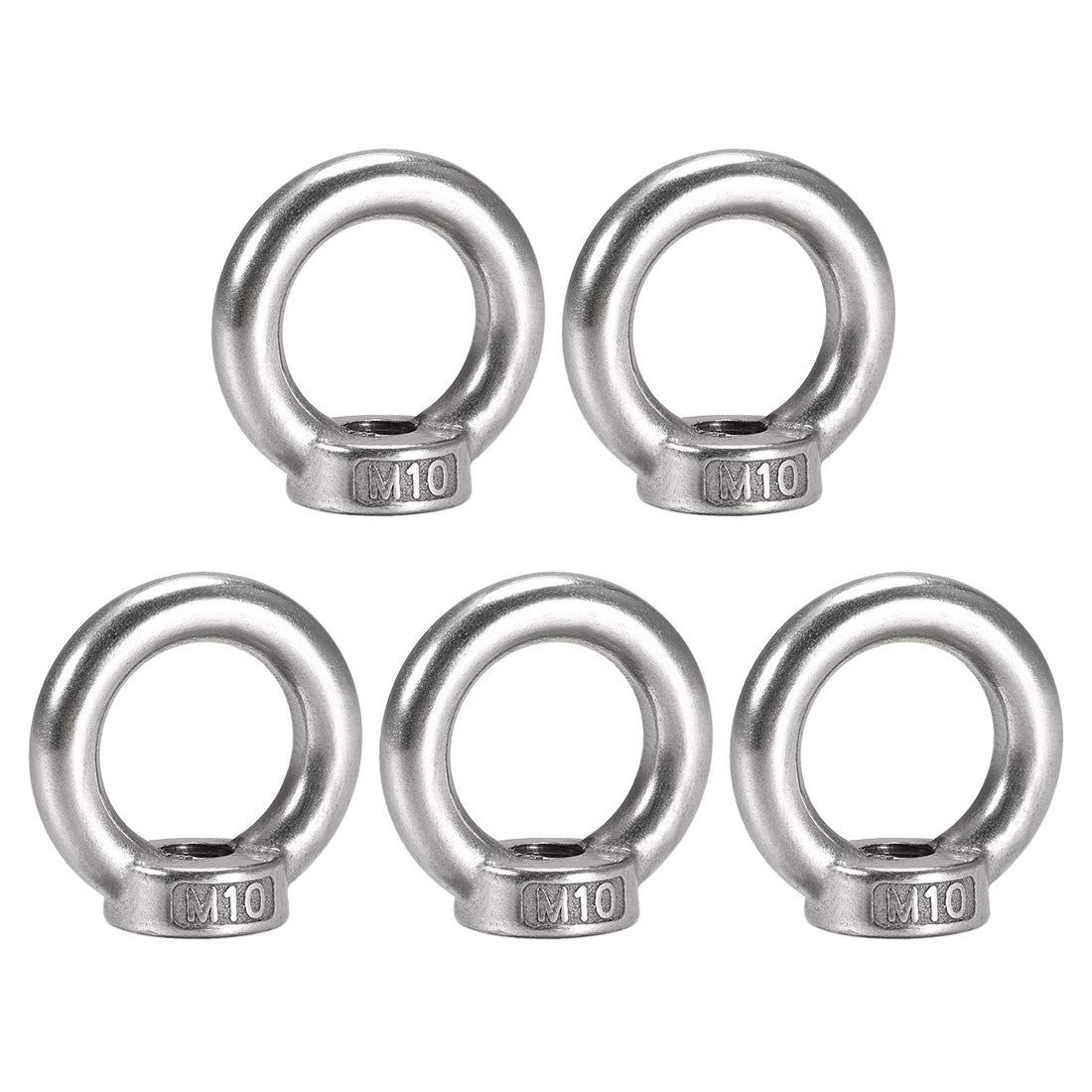 Sourcingmap Lifting Eye Nut M10 Female Thread 304 Stainless Steel Round Shape for Rope Fitting Pack of 5